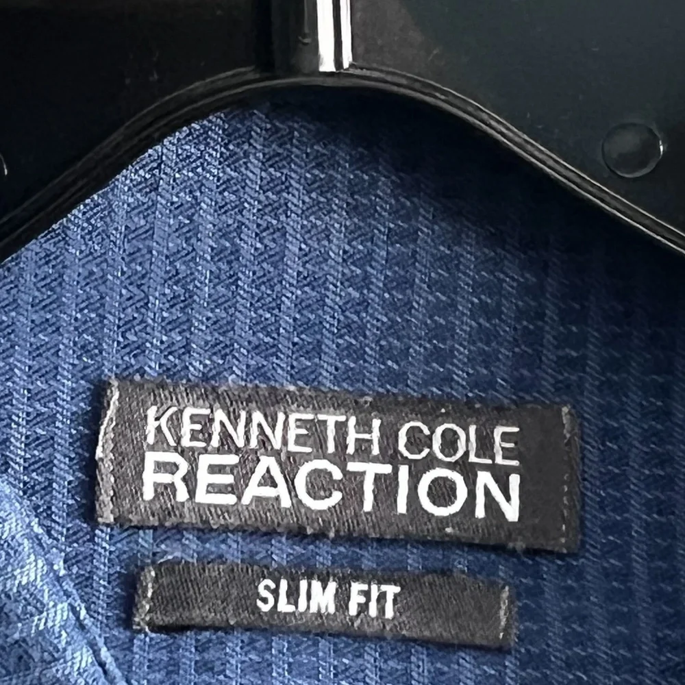 Kenneth Cole Reaction Men’s Blue Slim Fit Long Sleeve Button-Down Shirt Sz 16.5 - Picture 3 of 6